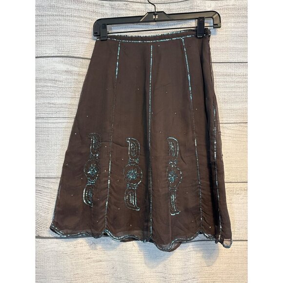 Casting Boho Chic Brown Skirt With Sequin Floral Size - Picture 1 of 5